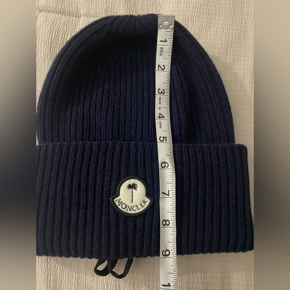 NWT UNISEX AUTHENTIC 8 MONCLER PALM ANGELS TRICOT BEANIE HAT NAVY BLUE COLLAB! - Picture 10 of 10